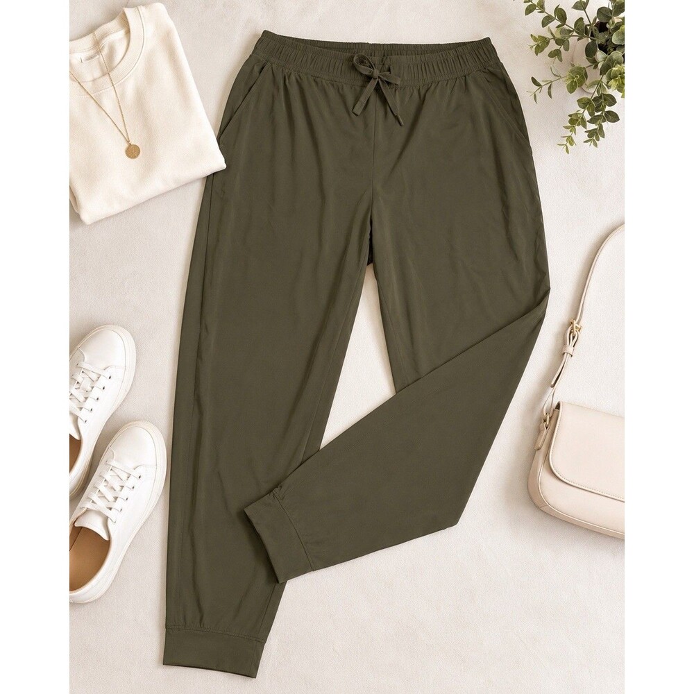 Eddie Bauer Women’s XL Olive Green Stretch Jogger Pants Drawstring Ankle Cuff
